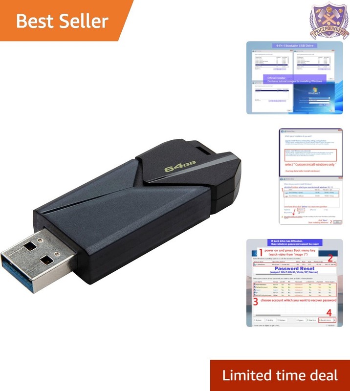High-Speed 64GB USB Drive 3.2 – All-in-One for Windows Install & Password Reset