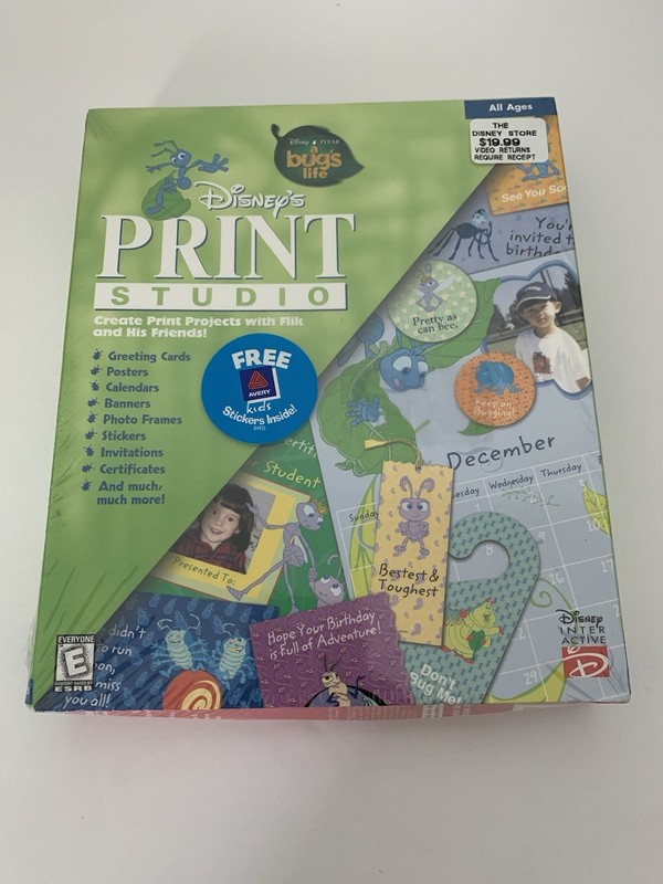 Disney/Pixar Print Studio A Bug’s Life CD-Rom Create Cards Stickers Software 95’