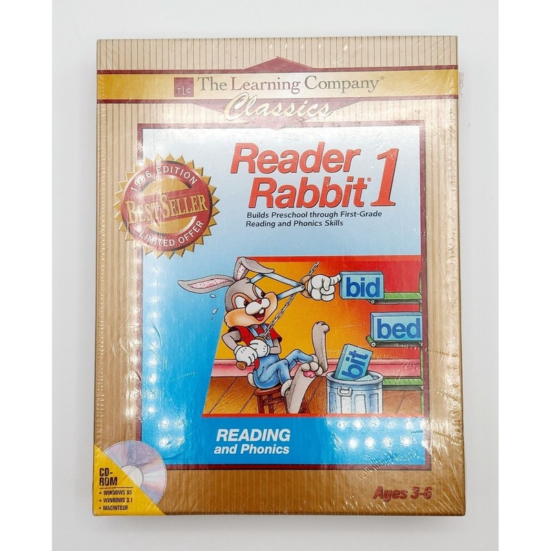 Reader Rabbit 1 Deluxe PC CD kids learn to read words phonics 1st Grade Sealed