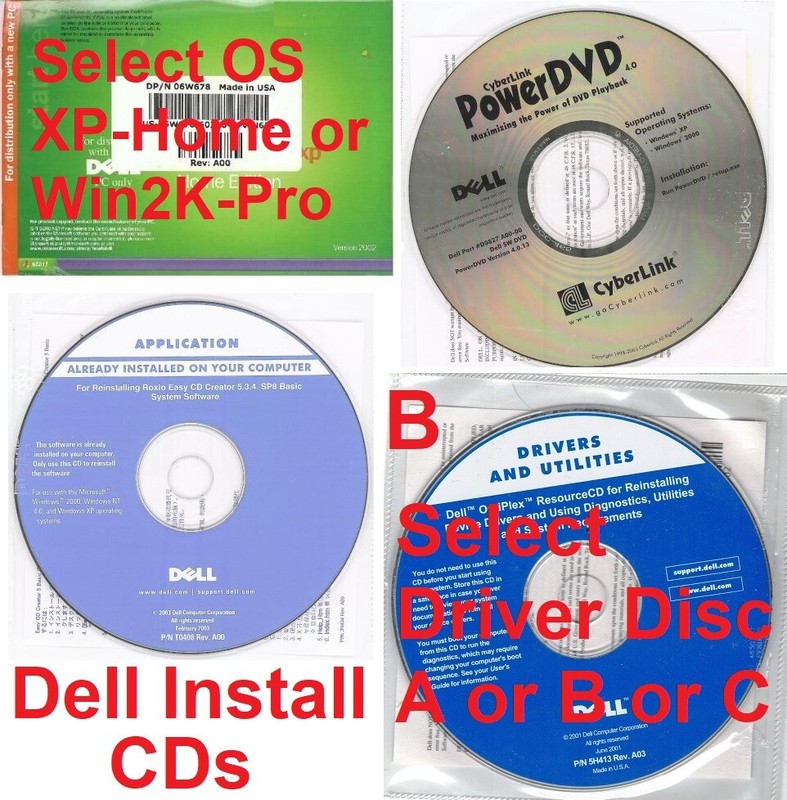 4CD) Vintage Dell original XP-Home or Win2K-Pro, Application, Driver, PowerDVD