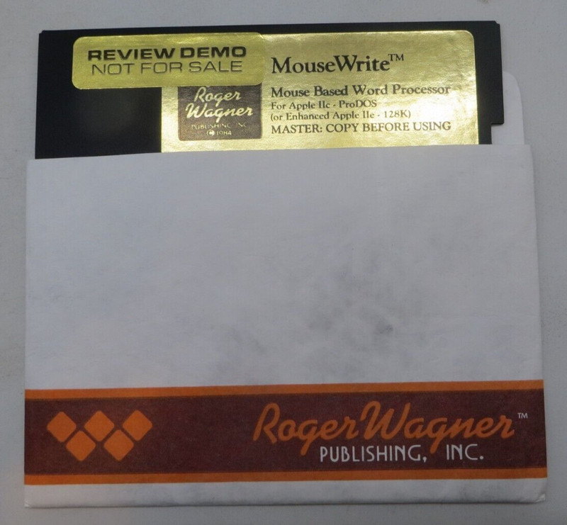 MouseWrite 5.25" Floppy Disk Apple IIc - ProDOS / IIe 128K Roger Wagner 1984 -
