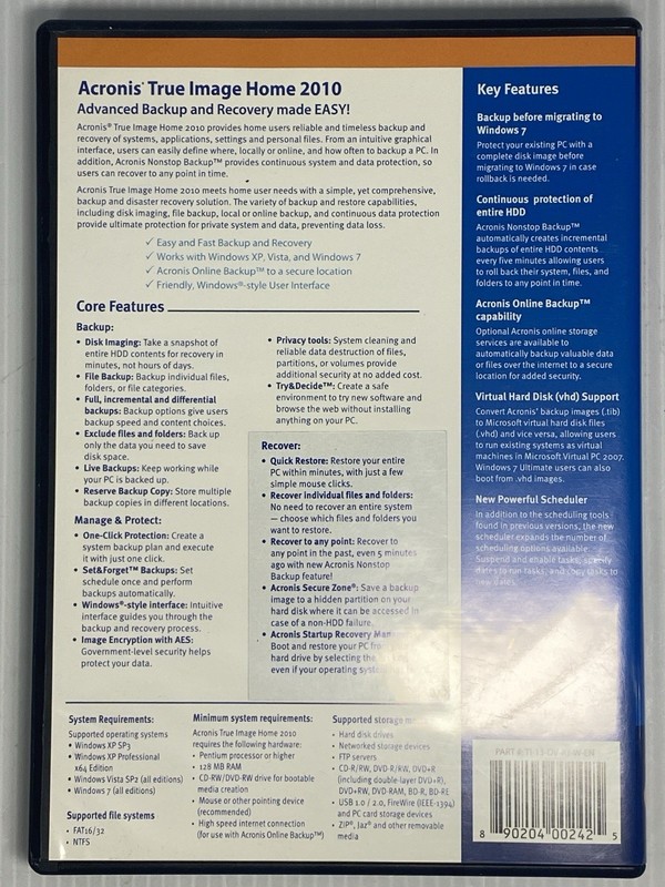 VINTAGE | ACRONIS TRUE IMAGE PC BACKUP & RECOVERY SOFTWARE HOME 2010 DVD gallery