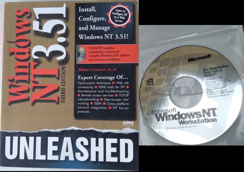 Microsoft Windows NT Workstation 4 OS CD 1-2 CPU Edition & Unleashed Manual 3rdE