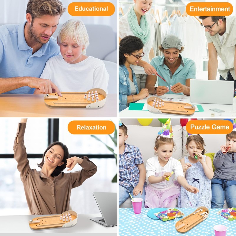 Mini Tabletop Wooden Bowling Game Set - Funny Gifts for Adults, Men, Women, Teen gallery