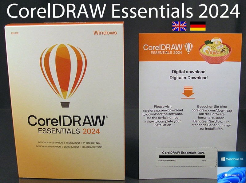 Corel DRAW Essentials 2024 + Photo-Paint Box Windows DE/EN Permanent License Original Packaging NEW