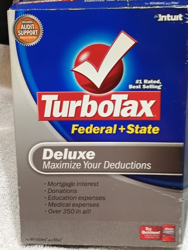 TURBO TAX YEAR 2007 INTUIT DELUXE FULL EDITION CD SOFTWARE FOR FEDERAL+STATE