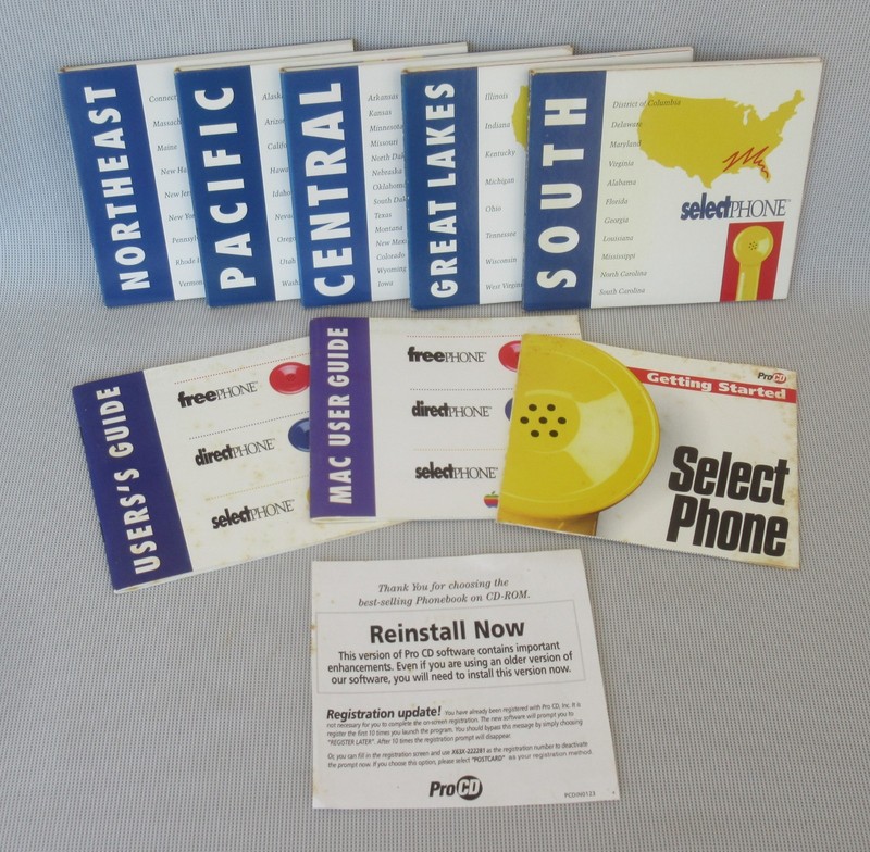 ProPhone Select Phone Book Set 1994 CD/ROM Edition for DOS 3.1 Win 2.0 Mac 1.0