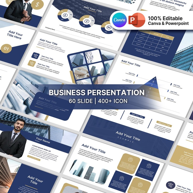 Blue and Gold PowerPoint Template – Minimalist Business Slide Deck