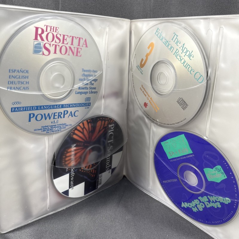Vintage 1990’s Apple Macintosh Compact Discs Vinyl CD Case, Manuals Stickers Lot gallery