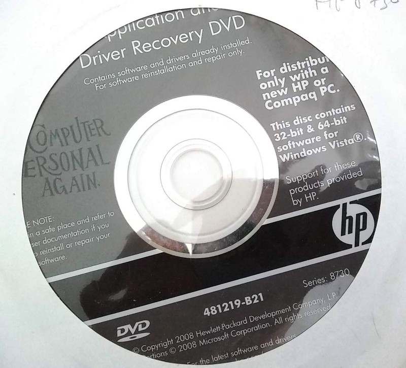 HP Series 8730 Computer Applications & Drivers Install / Recovery DVD Windows