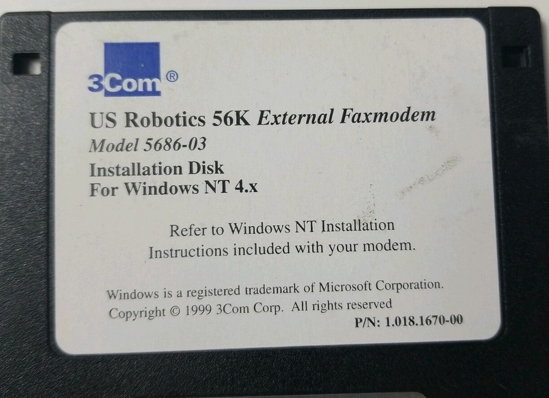 US Robotics 56K Extetnal Fax Modem Model 568603 Installation Diskette Windows NT gallery