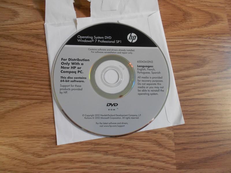HP Compaq Windows 7 Professional SP1 64-Bit DVD System Recovery Media Software gallery