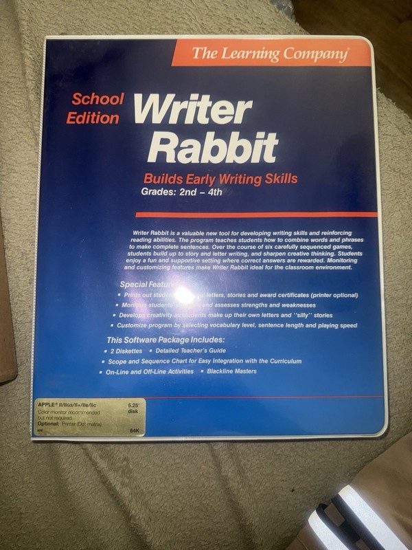 Writer Rabbit Early Writing Skills Grades 2-4 Vintage 64k Software for Apple gallery