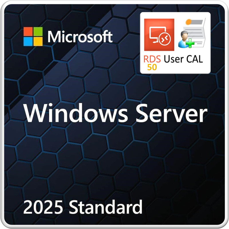 Microsoft Windows Server 2025 Standard Edition – Retail License with 50 RDS CALs