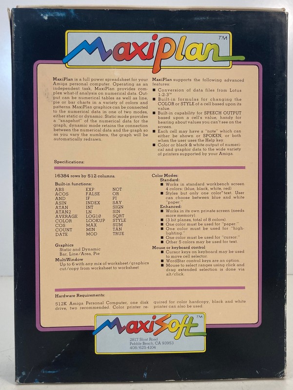 Amiga Maxiplan Program Vintage Software Maxisoft Spreadsheet Analysis gallery