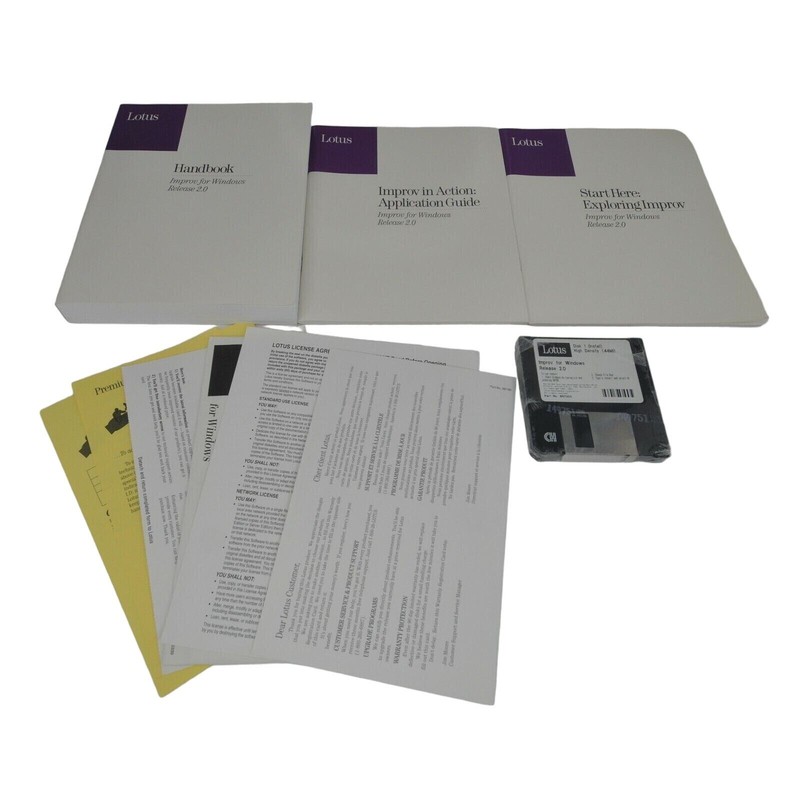 1993 Microsoft Windows 2.0 Lotus Improv Spreadsheet Software 3.5″ Floppy