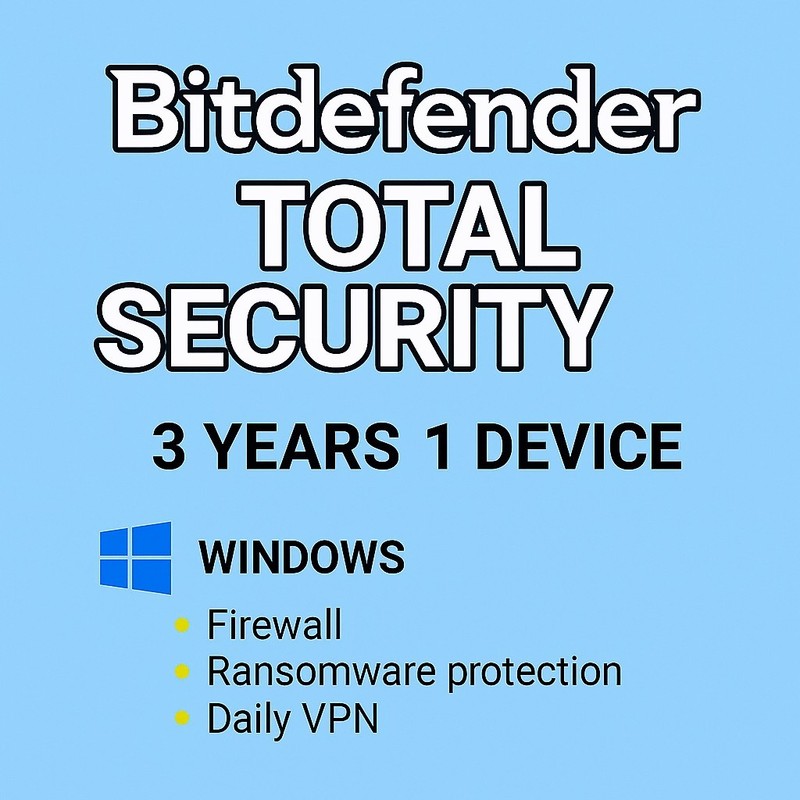 Bitdefender Total Security – 3 Years 1 Windows Devices + Daily VPN