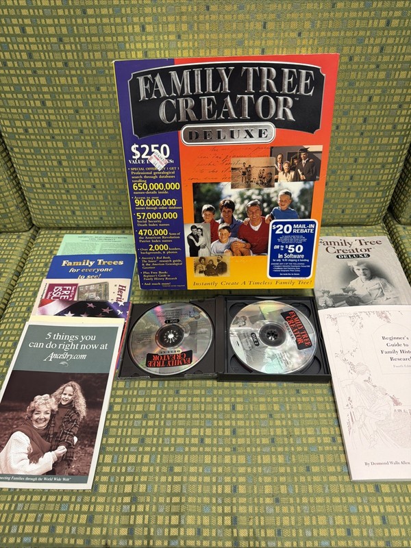 Family Tree Creator Deluxe PC CD-ROM 4-Disc Program Software – Windows 95/98