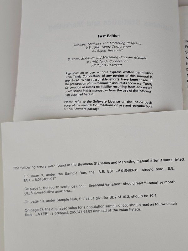 Business Statistics Pocket Computer Program Cassette 26-3516 Radio Shack TRS-80 gallery