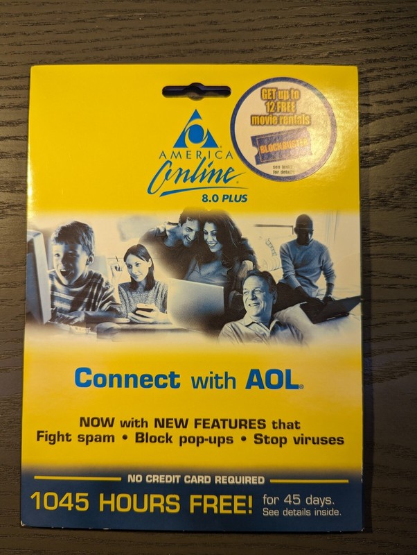 AOL 8.0 Plus CD – Includes Blockbuster Promotion – Sealed New – Vintage