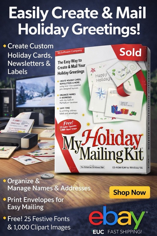 MySoftware Company My Holiday Mailing Kit CD-ROM for Windows 95 – Cards, Labels