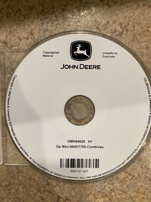 John Deere 6600/7700 Combine Operator’s Manual OMH84020 H1 on CD