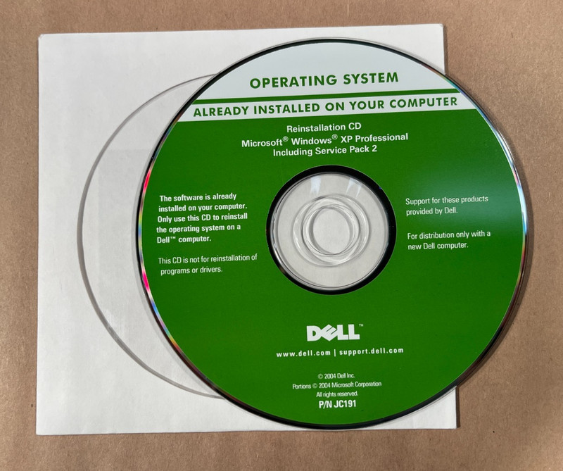 Dell Microsoft Windows XP Pro SP2 Reinstallation CD – P/N JC191