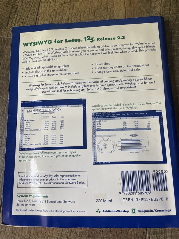 Vintage Lotus 123 Release 2.3 for Software 3.5" Format Rare WYSIWYG Diane Zack gallery
