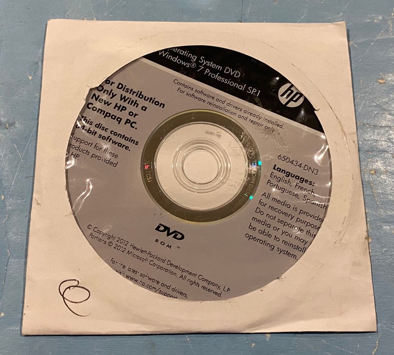 HP Recovery Operating System DVD Windows 7 Professional SP1 CD Disc 650434-Dn3