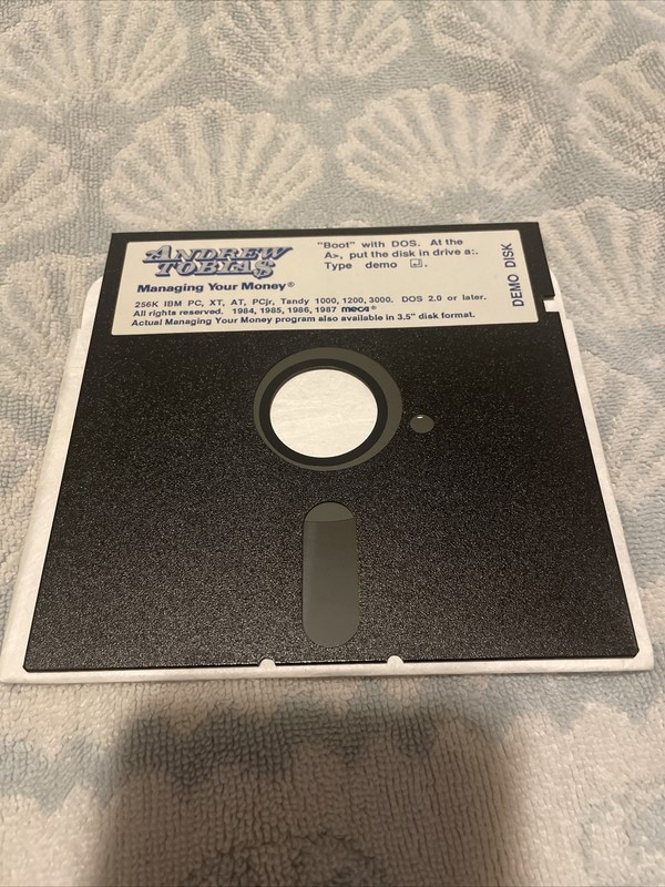 Andrew Tobia$ Managing Your Money 5.25″ Floppy Disk computer program demo disc