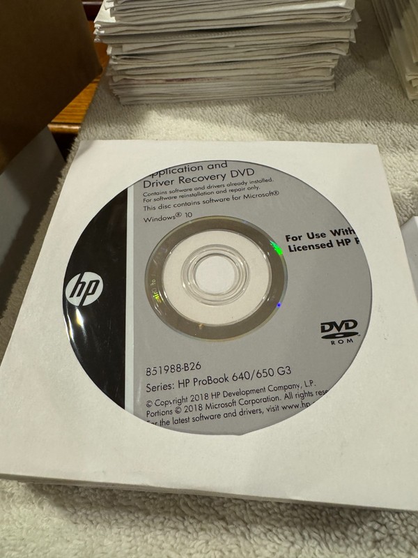 HP Driver Recovery DVD Windows 10 – HP Probook 640/650 G3 – VERY GOOD CONDITION