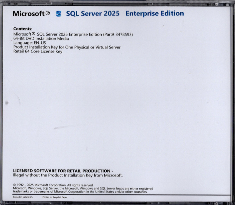 Microsoft SQL Server 2025 Enterprise with 64 Core License, unlimited User CALs gallery