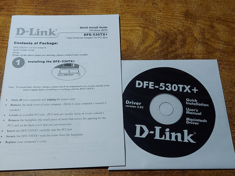 D-Link DFE-530TX+ PCI Adapter Drivers & Manual CD (Macintosh, Linux, Windows)