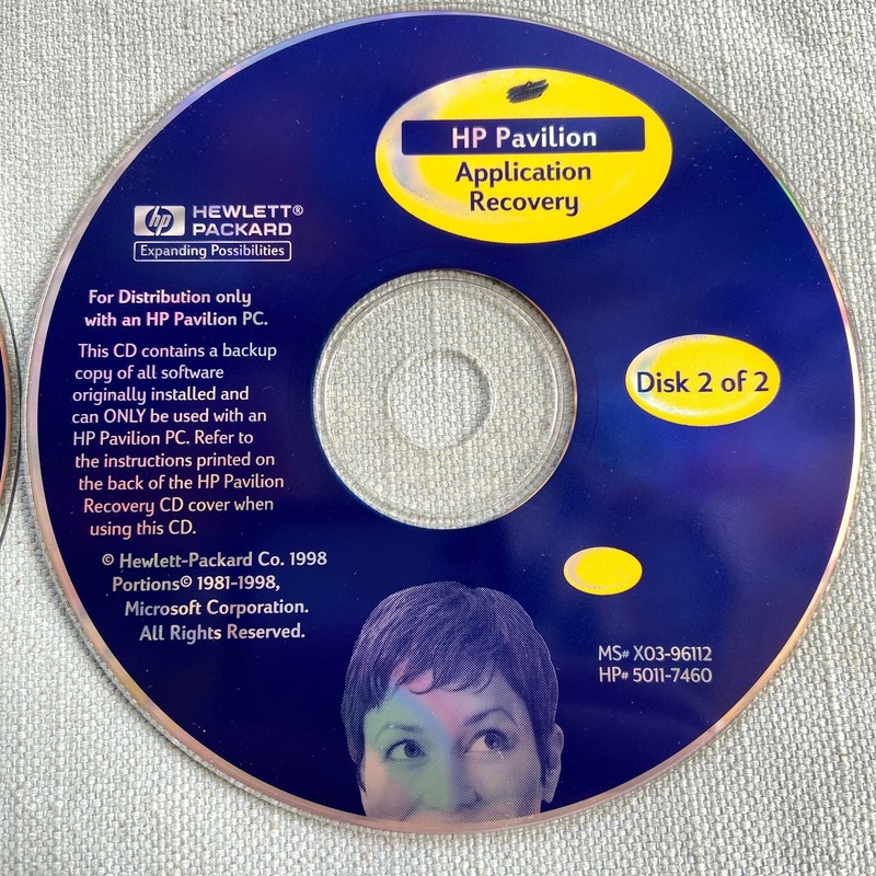 1998 HP Pavilion Recovery CD System Application MS X03-96112 HP 5011-7459 2 Disk gallery