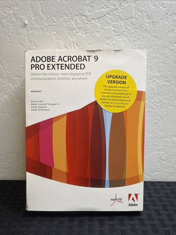 Adobe Acrobat 9 Pro Extended Professional Windows Original Box Serial Number