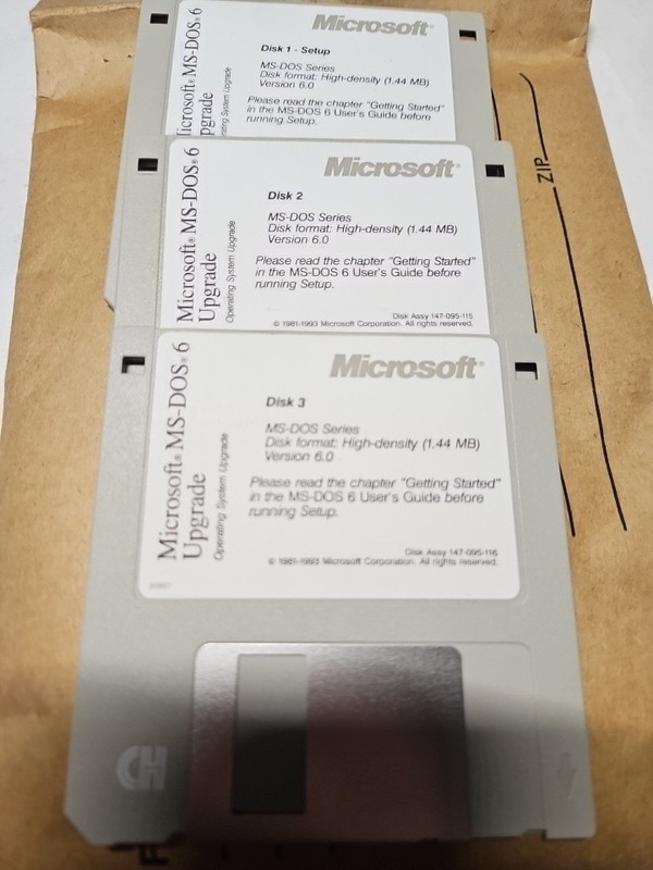 1993 MS-DOS 6 Operating System Upgrade 3.5″ Floppy Disks