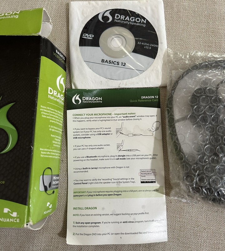 Nuance Dragon Naturally Speaking Basics - Version 12 (DVD, 2013 1-Disc) Open Box gallery