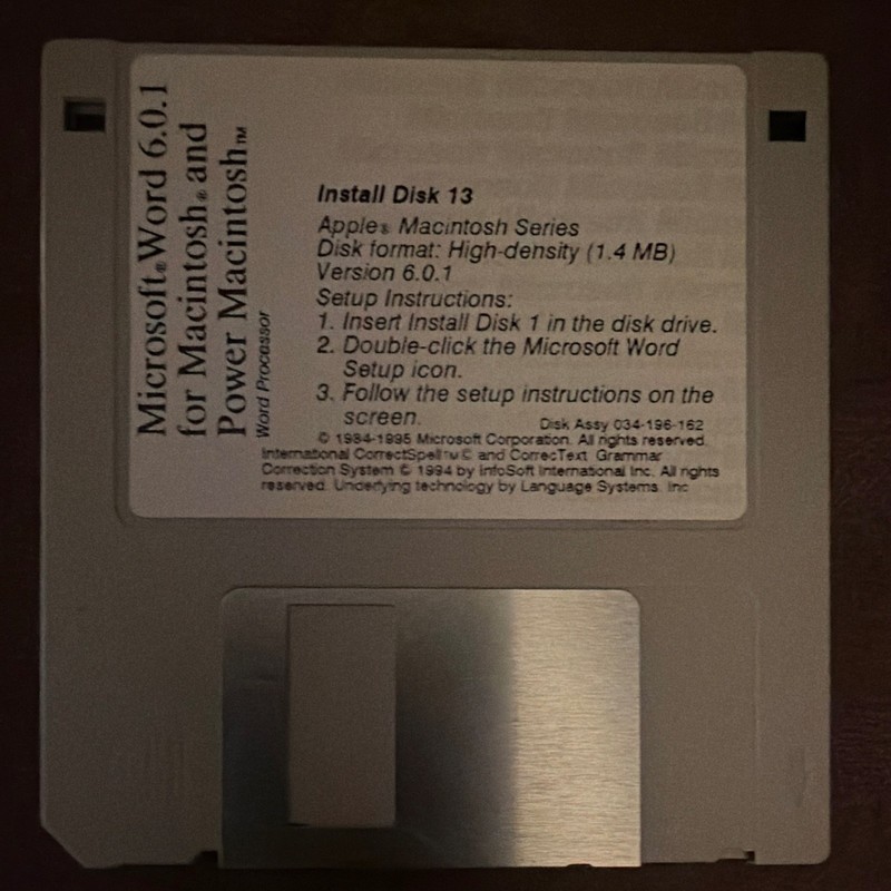 Microsoft Word 6.0.1 for Macintosh/Power Mac Install Disk 3.5" HD 1.4MB 11/13 gallery
