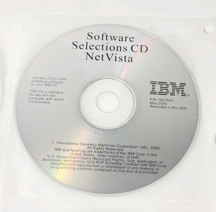 Software Selections CD Net Vista for IBM. P/N 19K7924