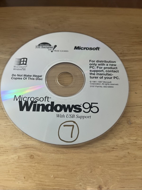 Microsoft Windows 95 Installation CD-ROM With USB Support no product key
