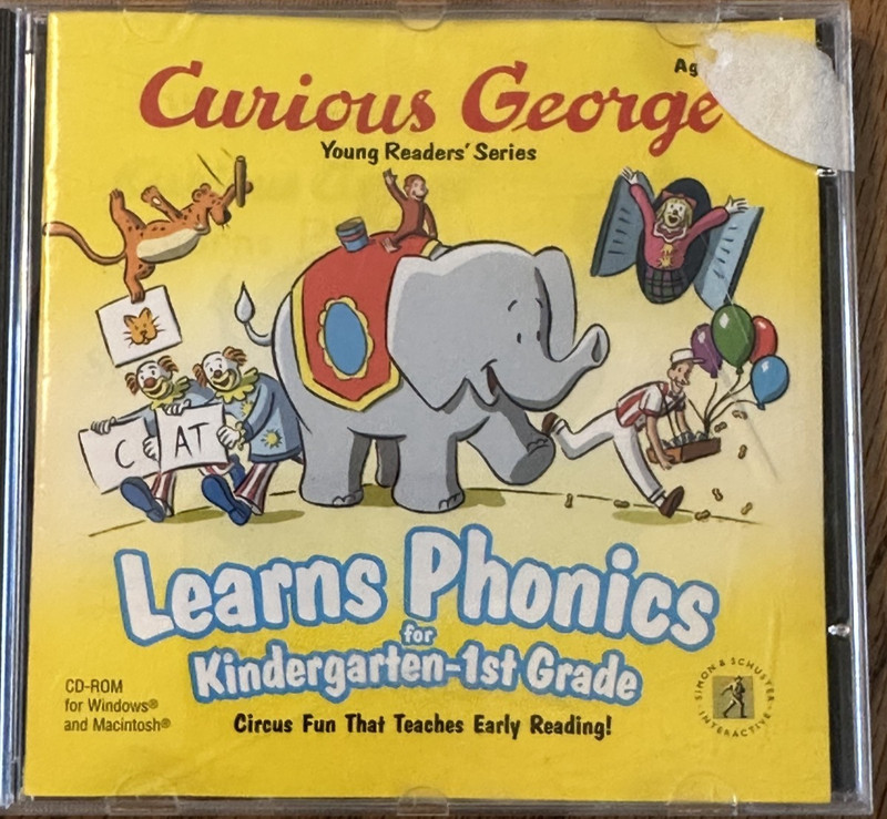 2000 CURIOUS GEORGE Phonics for Kindergarten – 1st Grade CD ROM PC Educational