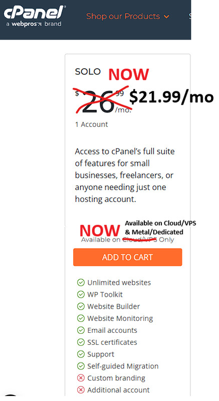 cPanel Solo VPS/Metal (1 Account License)