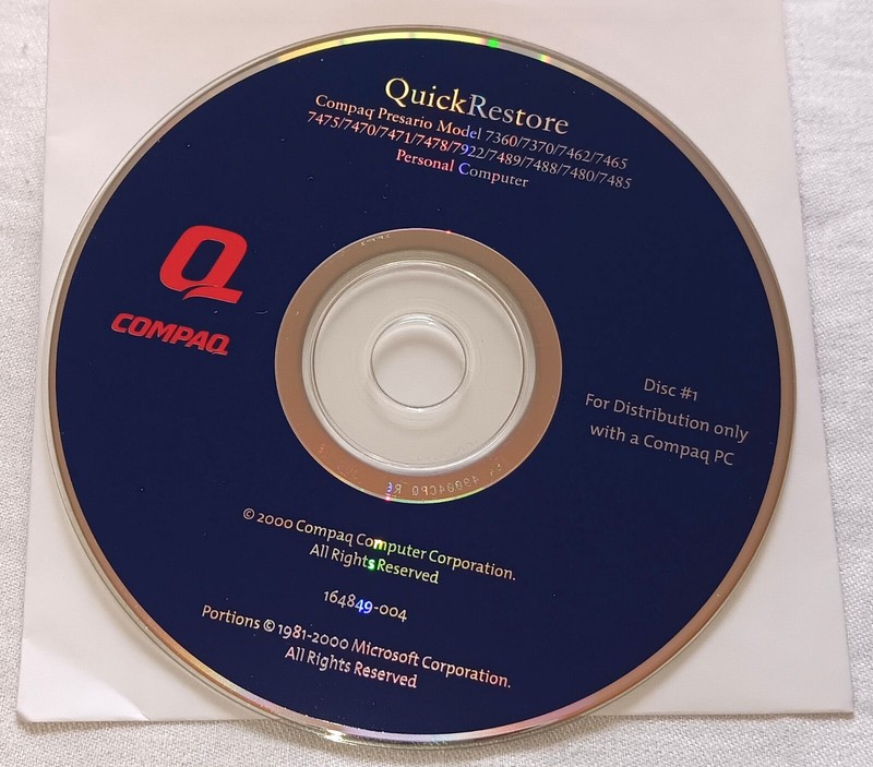 Compaq Presario Quick Restore Disc #1 (2000) Pre-Owned PC Computer CD-ROM