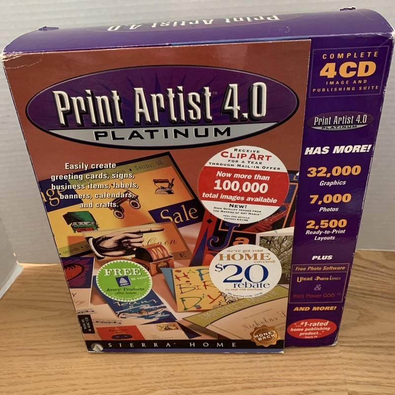 Print Artist 4.0 Platinum Sierra Home 1997 4-CD Windows 95 / Macintosh