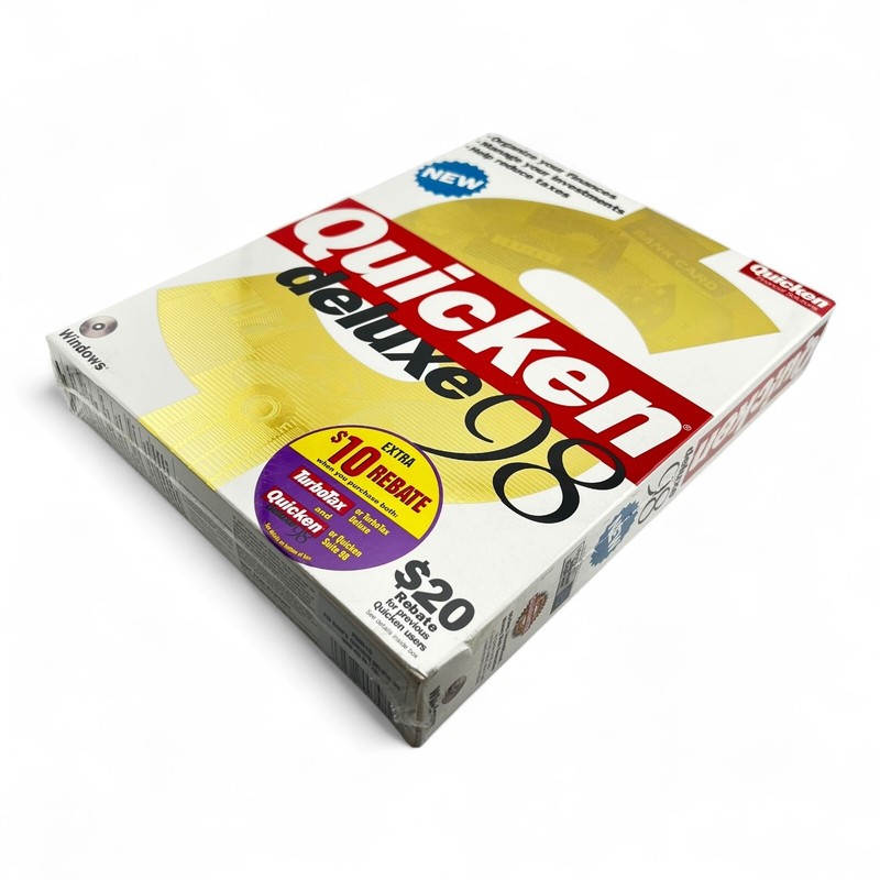 Quicken Deluxe 98 CD Windows Software Intuit Business Finance Vtg 1997 Sealed gallery