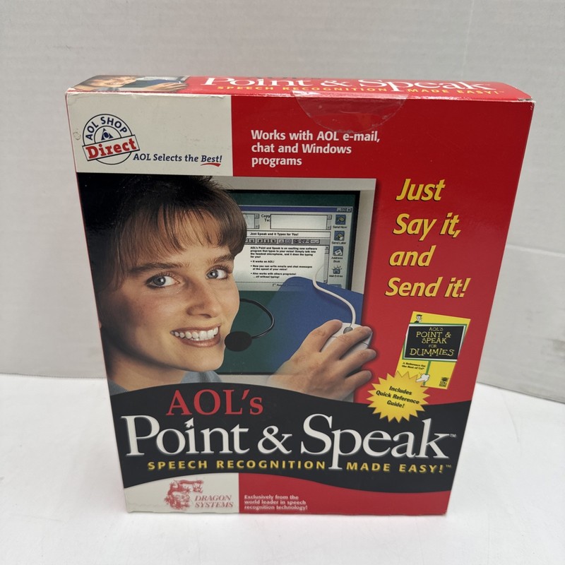 Vintage CIB Big Box AOL’s Point & Speak – Speech Recognition Software PC Windows