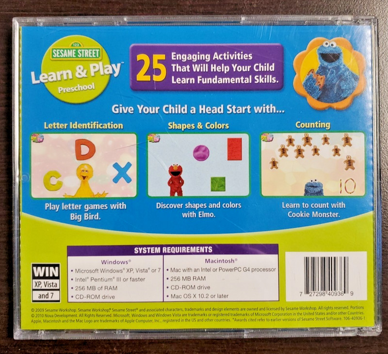 Sesame Street Learn, Play & Grow Preschool 2009 Win / Mac 25 Activities 2-4 yrs gallery