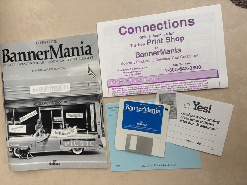 1990 BRODERBUND BANNER MANIA APPLE MACINTOSH SYSTEM 7 SOFTWARE ADOBE TYPE 1 gallery