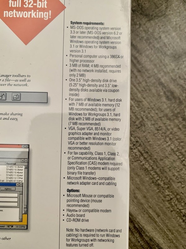 Microsoft Workgroup Add-on For Windows Version 3.11 Network Software New 1993 gallery