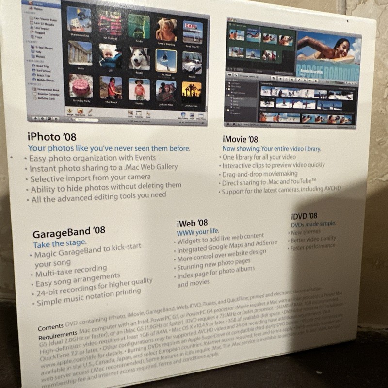 Apple iLife 08 Mac DVD Software iPhoto iMovie iWeb iDVD GB gallery